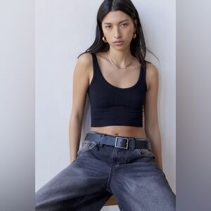 Urban Outfitters Dark Navy/Black Ribbed Cropped Tank Top - XS